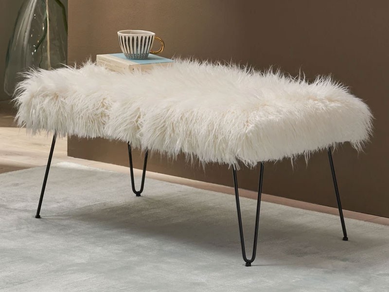 Louise Faux Fur Bench with Hairpin Legs
