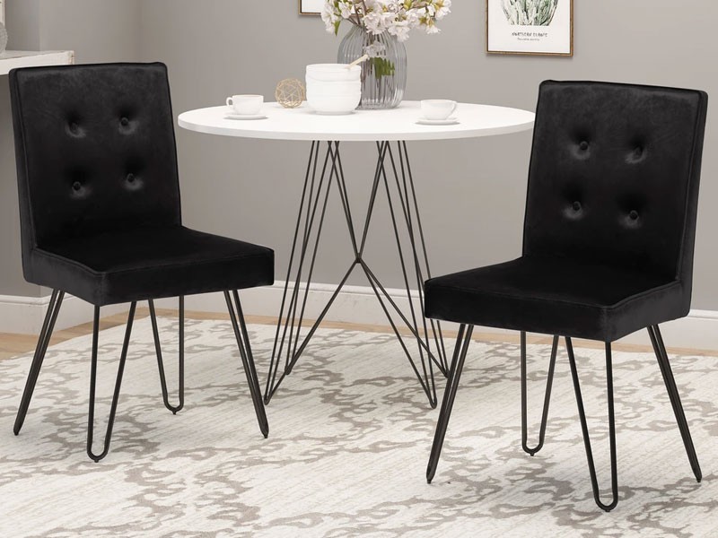 Natalie Glam Tufted Velvet Dining Chairs with Iron Legs