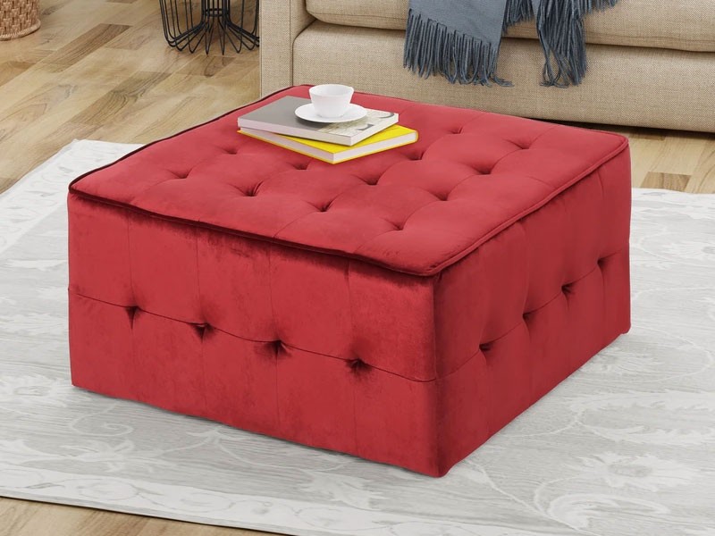 Justin Modern Glam Tufted Waffle Stitch Velvet Square Ottoman Coffee Table