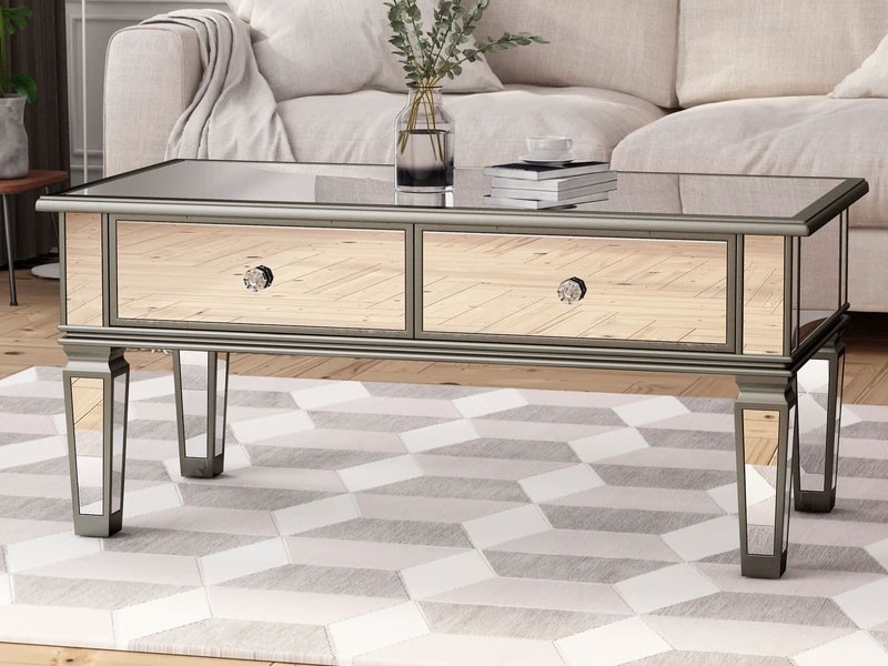 Janet Modern Mirrored Coffee Table with Drawers