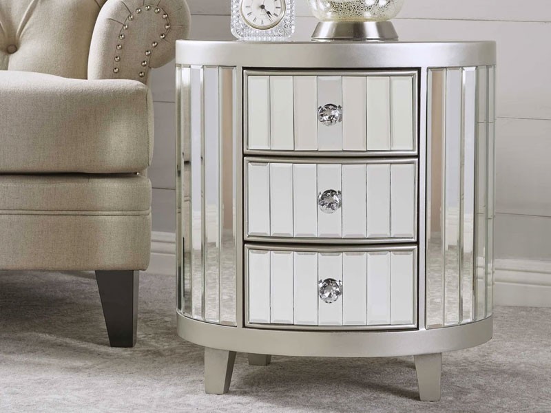 Frankel Mirrored Cabinet with Champagne Silver Hardwood Accents