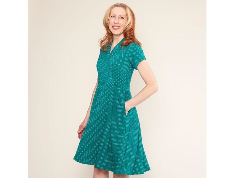 Women's Joan Dress Jade with White Pin Dot