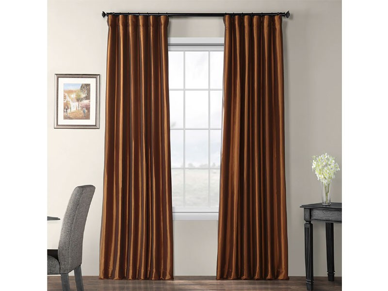 Copper Brown Blackout Faux Silk Taffeta Curtain