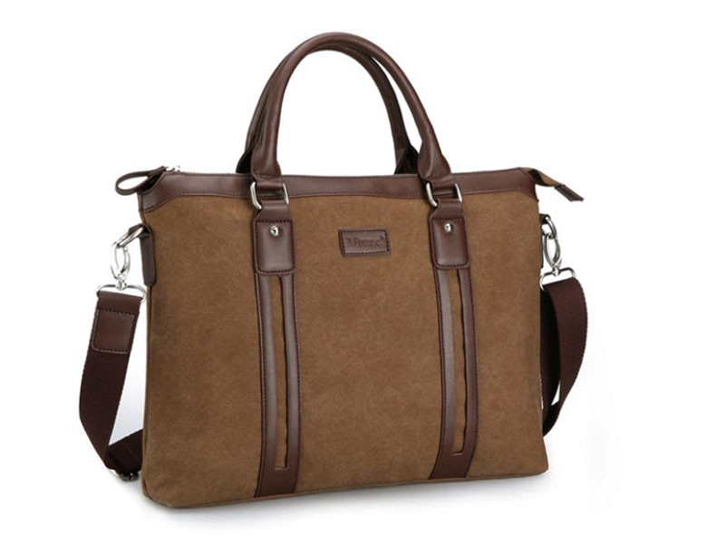 Muzee Cross Street Men's Large Canvas Portfolio Tote Bag Coffee Brown