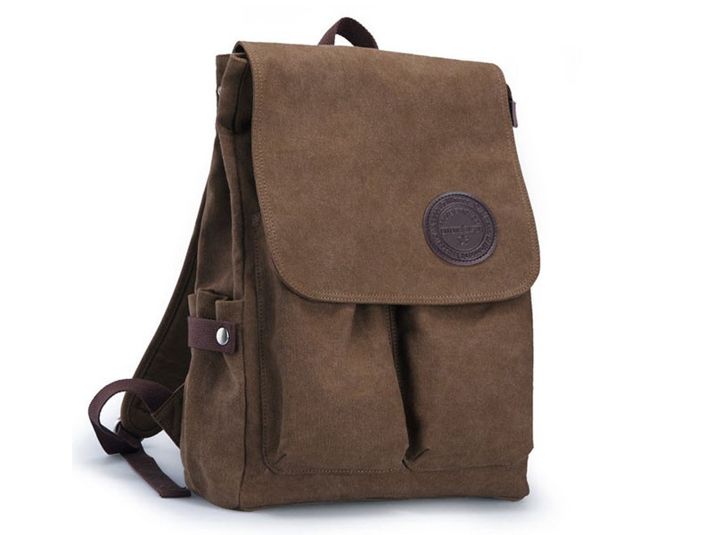 Muzee Neptune Avenue Classic Men's Canvas Bookbag Backpack Coffee Brown