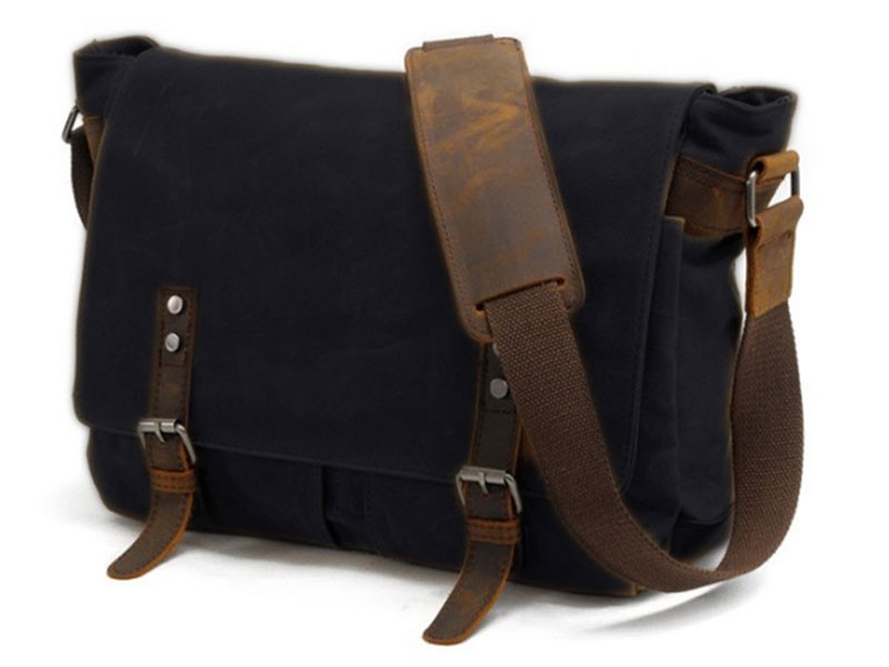 Vagabond Men's Rugged Distressed Canvas & Leather Crossbody Messenger Bag