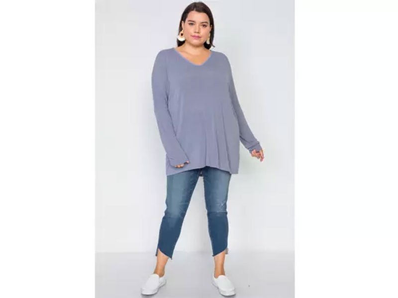 Slate Grey 1Xl Plus Size Basic Over Sized Long Sleeve Top For Women