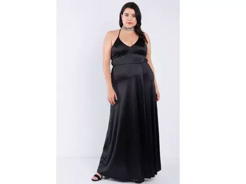 Plus Size Satin Open Criss Cross Back Maxi Dress For Women