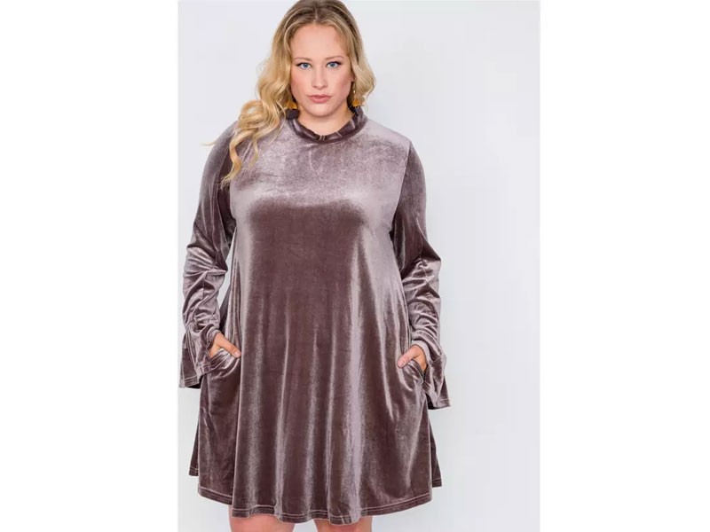 Plus Size Velvet Long Sleeve Mini Dress For Women