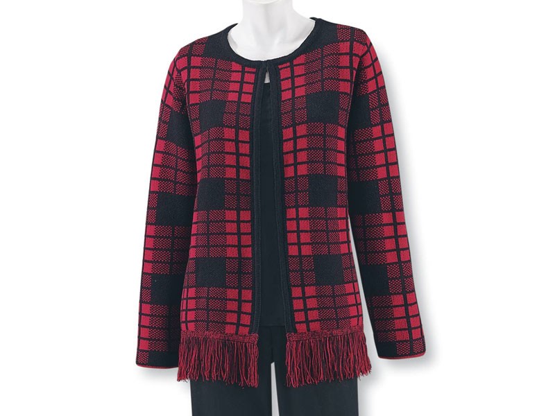 Plaid Open-Front Cardigan For Women
