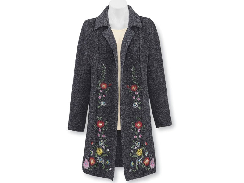 Embroidered Flowers Sweater Jacket For Women