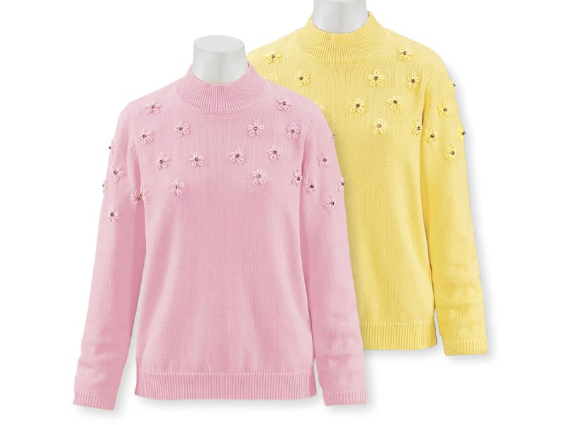 Sparkling Embroidered-Flowers Sweater For Women