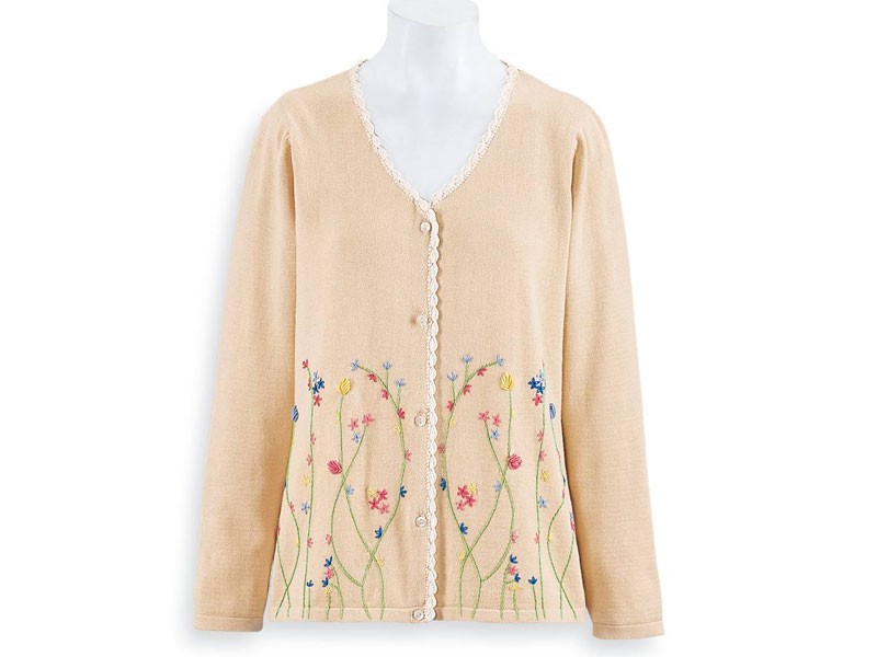 Hand-Embroidered Spring Blossoms Sweater For Women