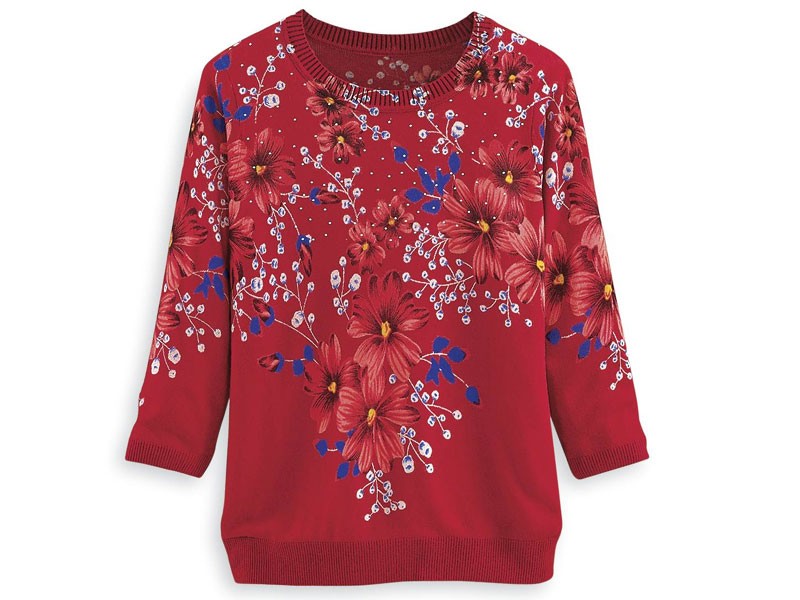Crystals & Floral Sweater For Women