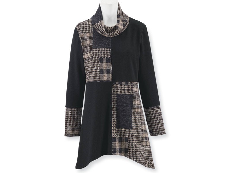 Colorblock Plaid Sweater Tunic For Women