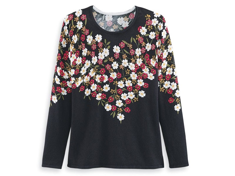 Women's Hand-Beaded Floral Garland Sweater