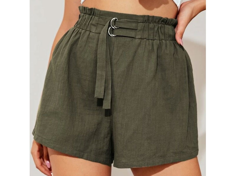 Shein Paperbag Waist Buckle Belted Shorts For Women