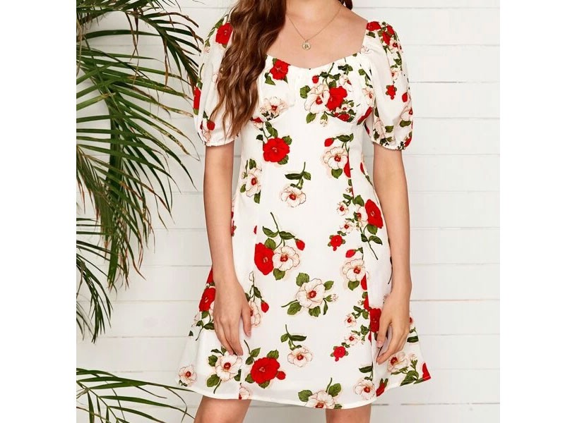 Women's Ruched Bust Floral Milkmaid Dress