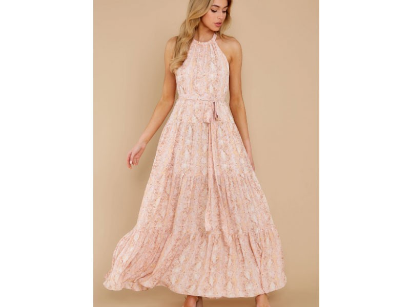 In My Heart Light Pink Print Maxi Dress For Women