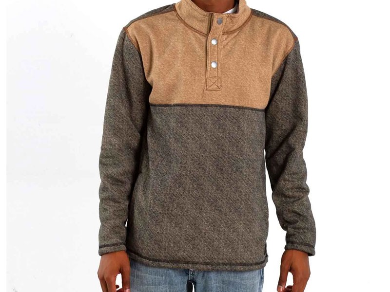 Navy Yard Color Block Sherpa Lined Quarter Snap Pullover for Men In Brown
