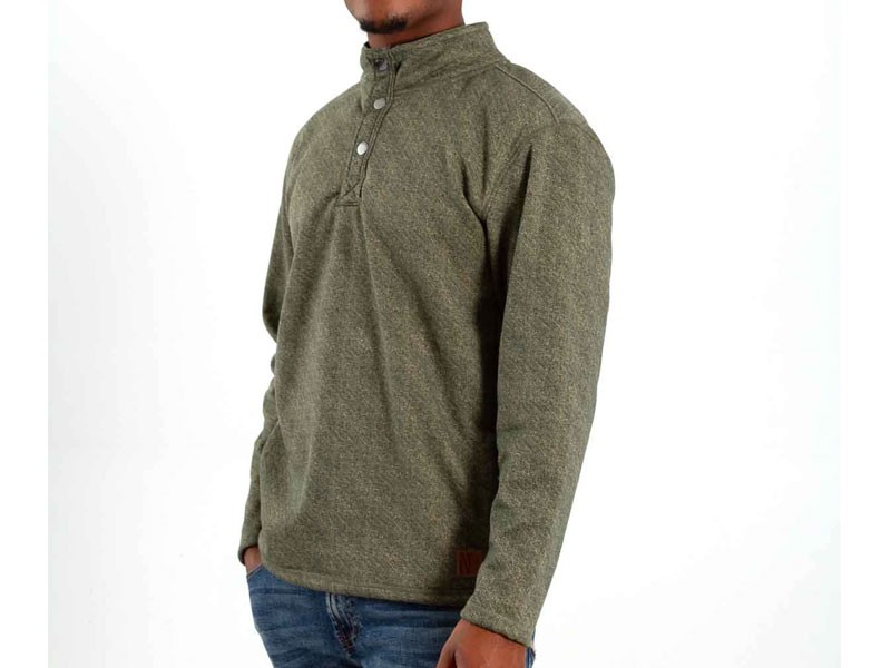 Navy Yard Sherpa Lined Quarter Snap Pullover for Men in Olive