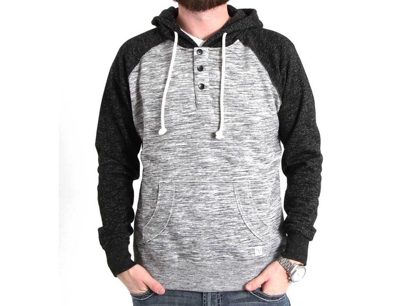 1897 Henley Fleece Hoodie for Men in Black and Grey