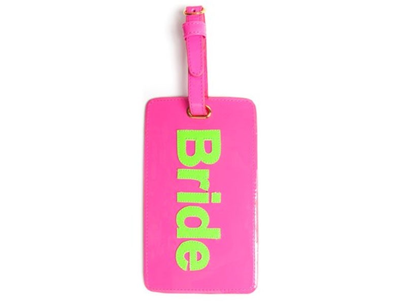 Pink Luggage Tag with Green Bride