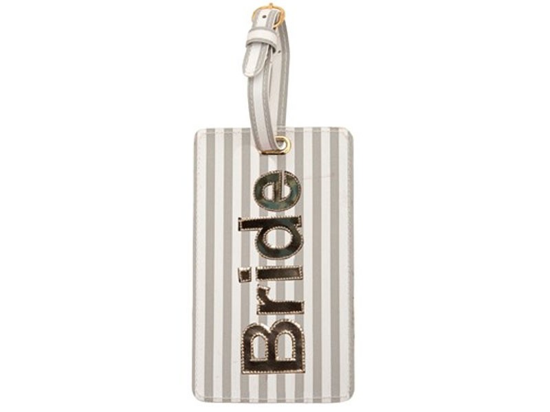 Wide Gray Stripes Luggage Tag with Shiny Gold Bride