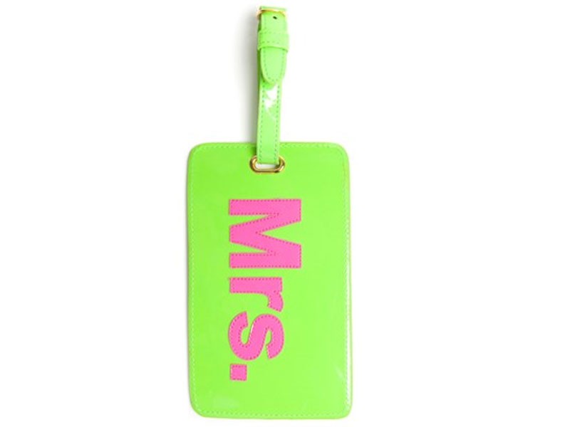 Green Luggage Tag with Pink Mrs