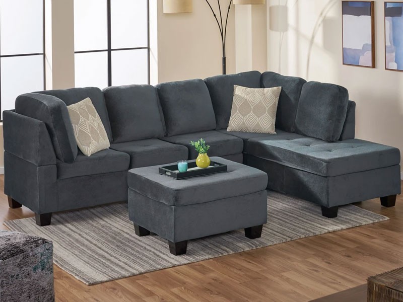 Gotham 3-piece Charcoal Fabric Sectional Sofa Set