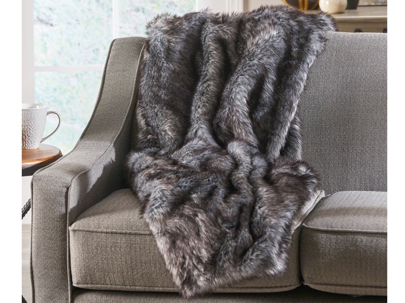 Laraine Modern Glam Rectangular Taupe Faux Fur Throw Blanket