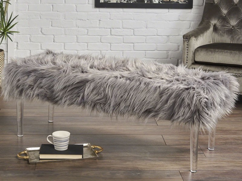 Klamma Glam Faux Fur Short and Straight Furry Ottoman