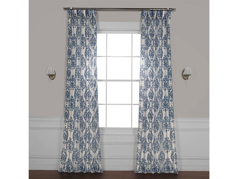 Fresco Blue Printed Faux Linen Sheer Curtain