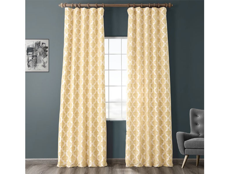 Beatrice Champagne Beige Designer Flocked Curtain