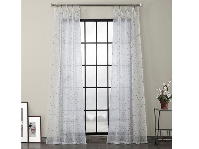 Altair Blue Patterned Linen Sheer Curtain