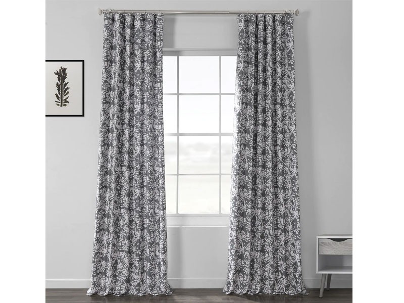 Botanic Grey Printed Linen Textured Blackout Curtain