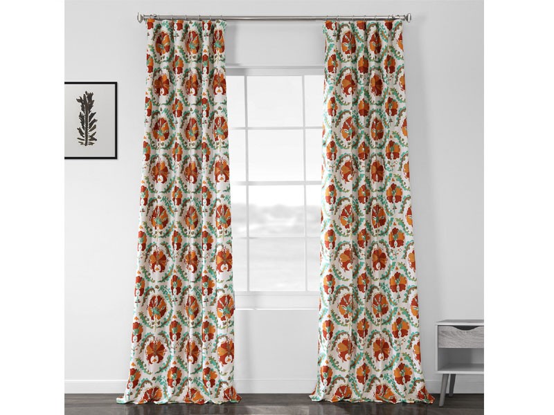 Tribeca Hibiscus Printed Linen Textured Blackout Curtain