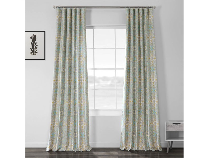 Camille Sky Blue Printed Linen Textured Blackout Curtain