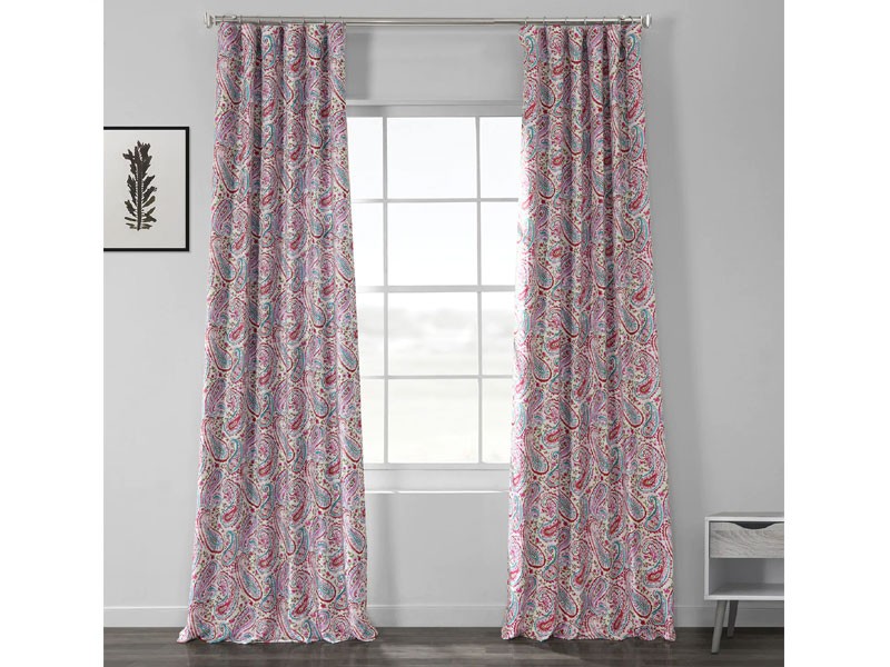 Bohemian Paisley Pink Printed Linen Textured Blackout Curtain