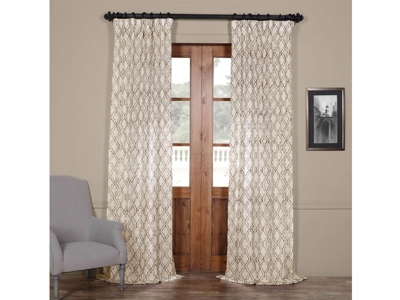 Saida Chocolate Embroidered Faux Linen Curtain