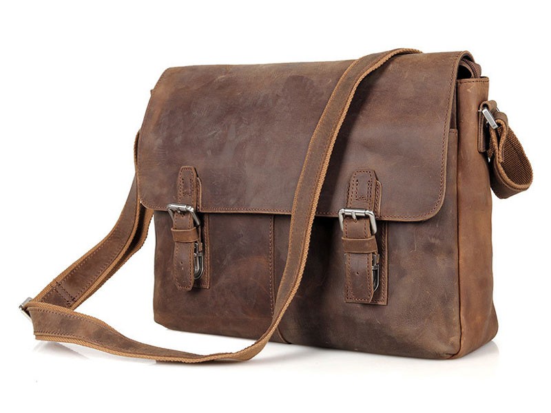 Amsterdam 2 Men's Distressed Leather 15 Notebook Messenger Bag Brown