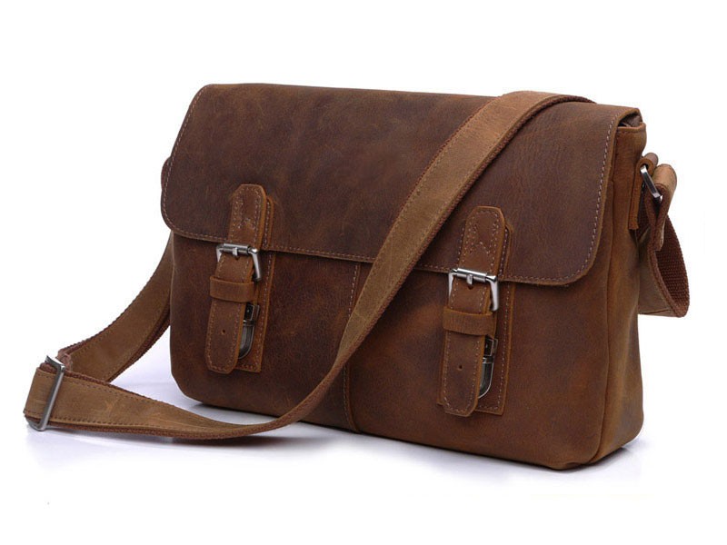 Amsterdam Men's Full Grain Oiled Leather Messenger Bag Saddle Brown