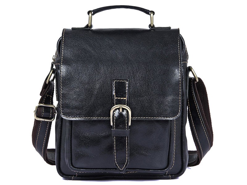 Astana Men's Vintage Leather Compact Messenger & Tablet Bag Black