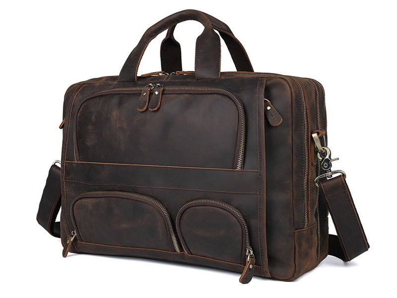 Azores Top Grain Distressed Leather Overnight Carry-on Travel Bag Brown