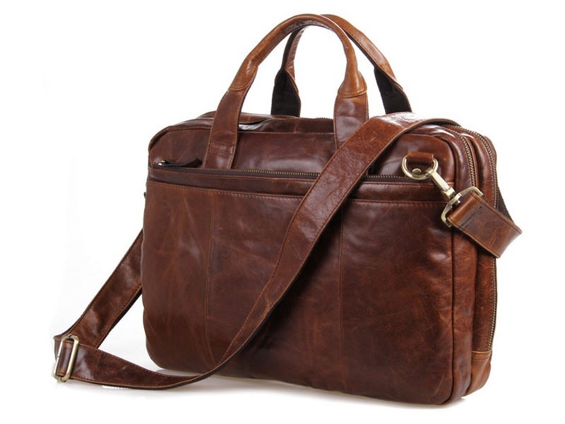 Bangalore 2 Men's Top Grain Vintage Leather Briefcase & Messenger Bag Brown