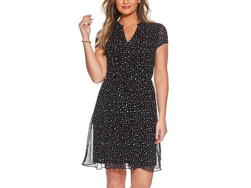 Women's MSK Short Sleeve Dot Pintuck A-Line Dress
