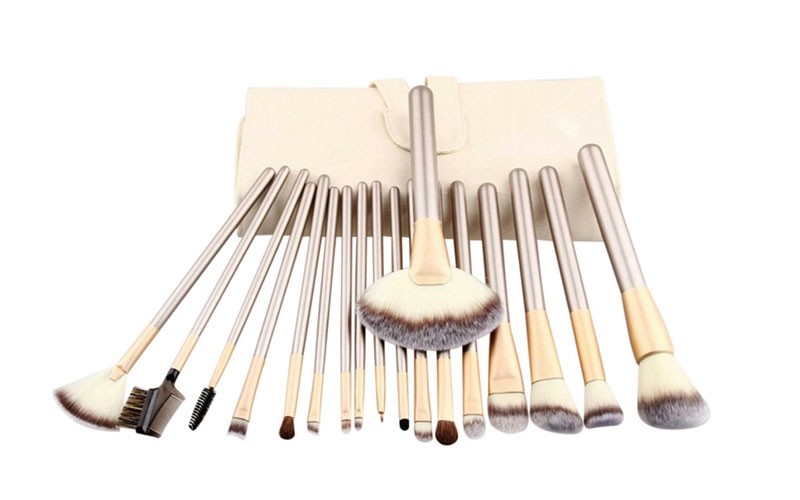 Professional Champagne-Colored Makeup Brush Set (12-, 18-, or 24-Piece)