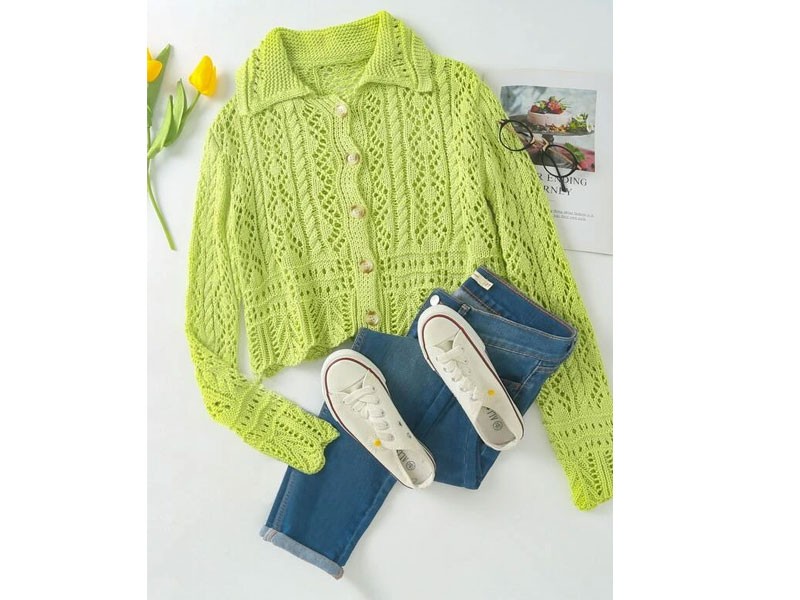 Cable Open Knit Button Front Cardigan For Women