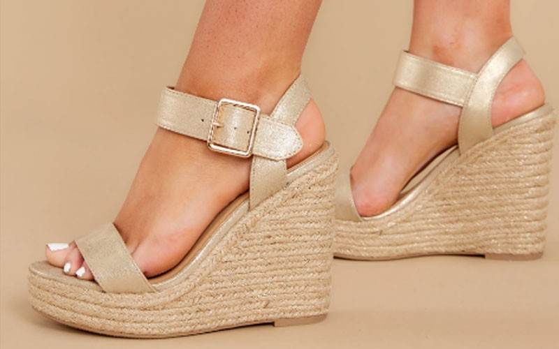 Teetering In The Unknown Gold Platform Wedges For Women