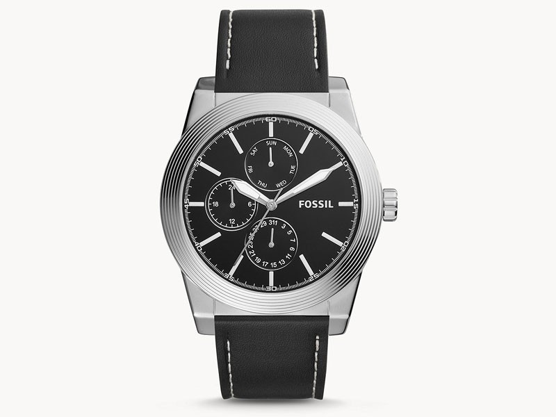 Geoff Multifunction Black Leather Watch For Men